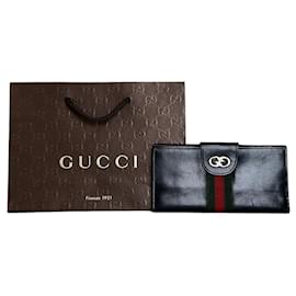 Vintage Gucci Web Stripe Ledergeldbörse Schwarz Gold