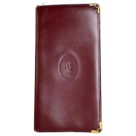 Cartera larga de cuero vintage Cartier burdeos y oro