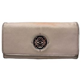 Vintage Loewe Leather Long Wallet Beige Brown Silver