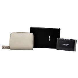 Autre Marque Portafoglio Vintage Sain in pelle martellata Crema Argento