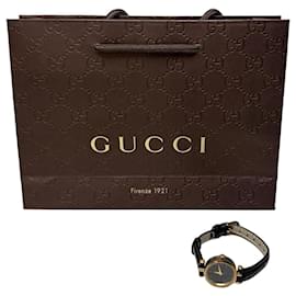Vintage Gucci Leder Armbanduhr Schwarz Gold