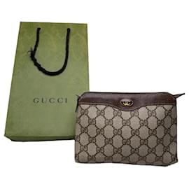 Vintage Gucci GG Supreme Canvas Clutch Bag Beige Braun
