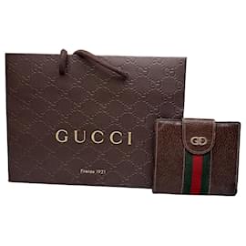 Vintage Gucci Web Stripe Ledergeldbörse Braun Grün Rot