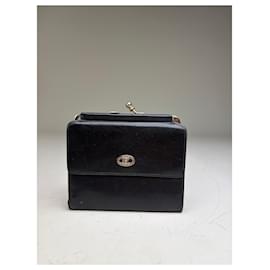 Vintage Celine Leder Portemonnaie mit Kiss Lock Verschluss Schwarz Silber - Céline