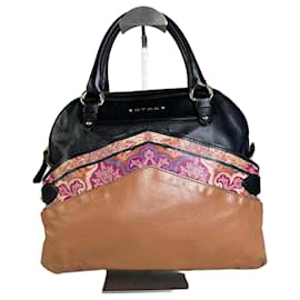 Borsa Vintage Etro in Pelle e Tessuto Nero Rosa Tan