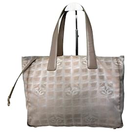 Vintage Chanel Stoff Tragetasche Beige Creme Gold