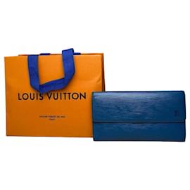 Portafoglio Vintage Louis Vuitton in pelle Epi blu cobalto e oro