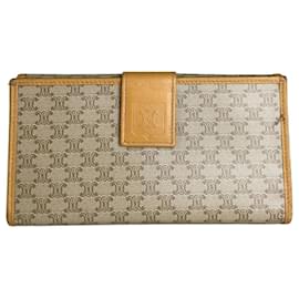 Vintage Celine Canvas Leather Trim Wallet Beige Orange Gold - Céline