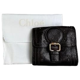 Chloé Vintage Chloe Ledergeldbörse aus genarbtem Leder Dunkelbraun Gold