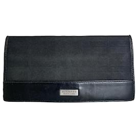 Vintage Burberry Canvas Leather Wallet Black Silver