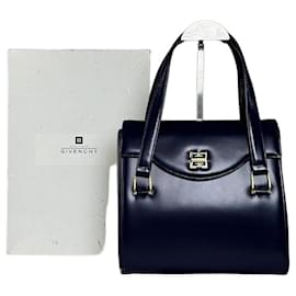 Borsa in Pelle Vintage Givenchy 4G Logo Blu Navy Oro