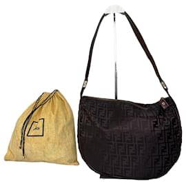 Borsa a Spalla Vintage Fendi FF Monogram Marrone Scuro Oro