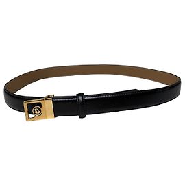Cinturón de cuero vintage Dior Negro Beige Hebilla Dorada