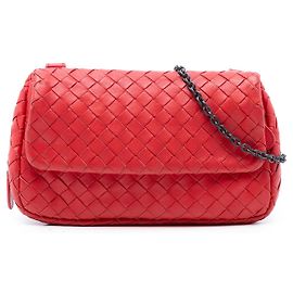 Red Bottega Veneta Mini Nappa Intrecciato Expandable Chain Flap Crossbody