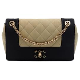 Borsa a tracolla Chanel Small Quilted Bicolor Grosgrain Mademoiselle Single Flap Beige