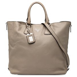 Brauner Prada Vitello Daino Convertible Tote Satchel mit Seitenreißverschluss