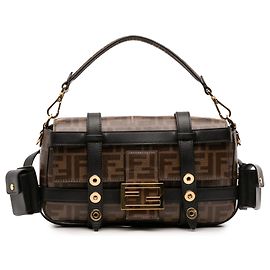 Braune Fendi Zucca Glazed Fabric Cage Baguette Satchel Umhängetasche