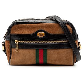 Mini borsa a tracolla Ophidia in scamosciato marrone Gucci