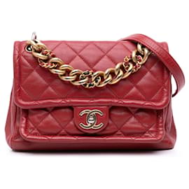 Borsa Chanel Small Quilted Lambskin Chain Link Flap Rossa