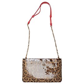 Borsa in vernice con stampa leopardata e borchie Christian Louboutin Marrone & Nero