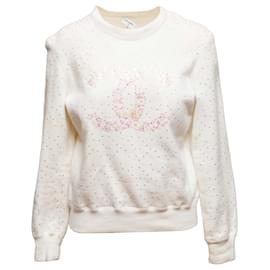 Chanel Baumwoll-Sweatshirt mit Logo Rundhalsausschnitt Weiß & Hellrosa 2021 Größe FR 36
