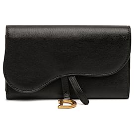 Portafoglio lungo Saddle in pelle di capra nero Dior