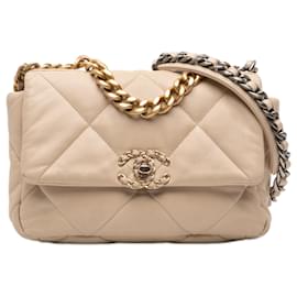 Borsa Chanel 19 in agnello beige, misura Medium