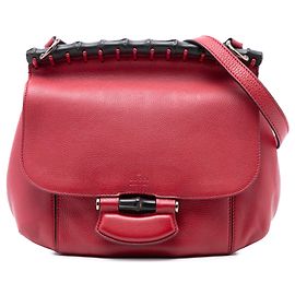 Borsa a tracolla Gucci Medium Leather Bamboo Nouveau Fringe Rossa