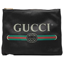 Clutch Portfolio in Pelle con Logo Gucci Nero Media