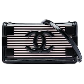 Borsa a tracolla Boy Brick orizzontale Chanel in vernice rosa e acrilico a righe