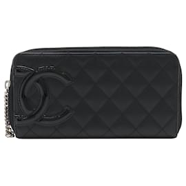 Schwarzes Chanel gestepptes Lammleder Cambon Ligne Zippy Long Wallet