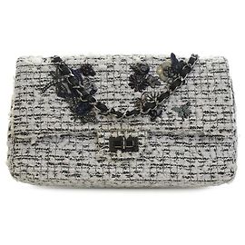 Borsa a Spalla Chanel Mini Tweed Garden Party Reissue 2.55 Double Flap 224 Nero