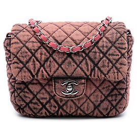 Borsa a tracolla Chanel Small Square CC trapuntata Denimpression Single Flap rosa