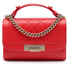Borsa Chanel Small Quilted Grained Calfskin Label Click Flap Rossa