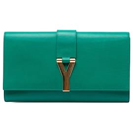 Clutch Chyc Ligne in pelle verde Saint Laurent