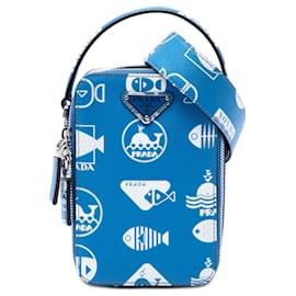 Borsa a tracolla verticale Blue Prada Saffiano Whale Brique
