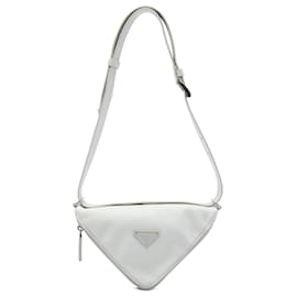 Borsa a tracolla convertibile Prada Saffiano Cuir Triangle bianca