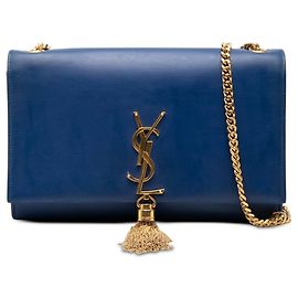 Borsa a tracolla Kate con nappa in pelle di vitello liscia con monogramma blu Saint Laurent Medium