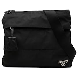 Borsa a tracolla con zip Prada Tessuto nero