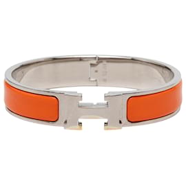Orange Hermès Narrow Enamel Clic H Bracelet PM
