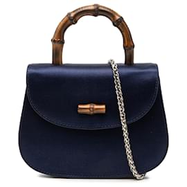 Borsa da notte Gucci Mini Satin Bamboo blu