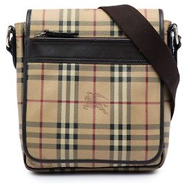 Bolso bandolera de lona revestida Burberry Haymarket Check beige