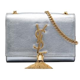 Borsa a tracolla Kate Small Metallic Calfskin Monogram Saint Laurent con nappa argentata