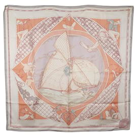 Sciarpa in seta bianca Hermès Voyage Au Long Cours 90 Scarves