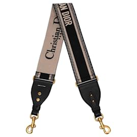 Correa de hombro ajustable de algodón bordado negro Dior con anillo