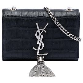 Borsa a tracolla Kate con nappa con stampa coccodrillo nera Saint Laurent Small