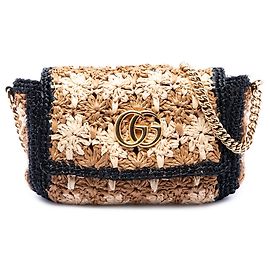 Borsa a tracolla Gucci Small GG Marmont in rafia beige