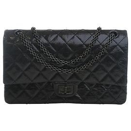 Borsa a tracolla Chanel Glazed Quilted Aged Calfskin So Black Reissue 2.55 Double Flap 226 nera