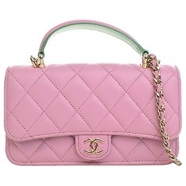 Rosa Chanel CC gestepptes Lammleder Handy-Etui mit Tragegriff und Kettenriemen