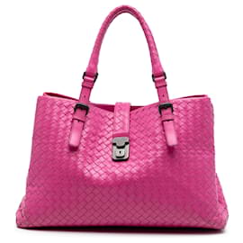 Tote Roma in nappa intrecciato Bottega Veneta rosa, misura Medium